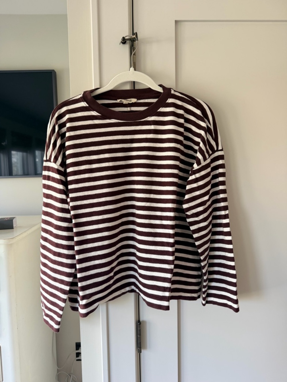 Madewell Burgundy and Cream Striped Long Sleeve Tee